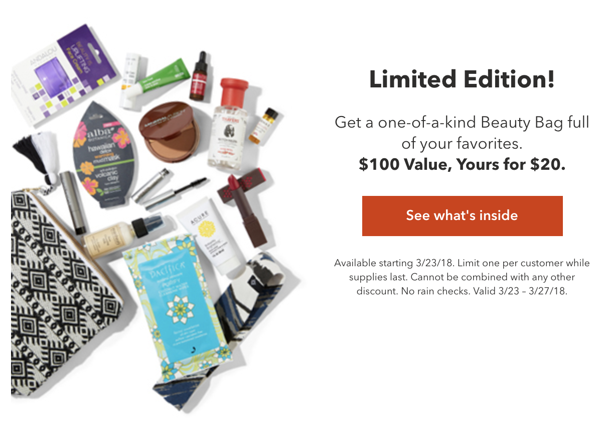 Whole Foods Beauty Bag 20(100 value) + 25 off beauty Gift With
